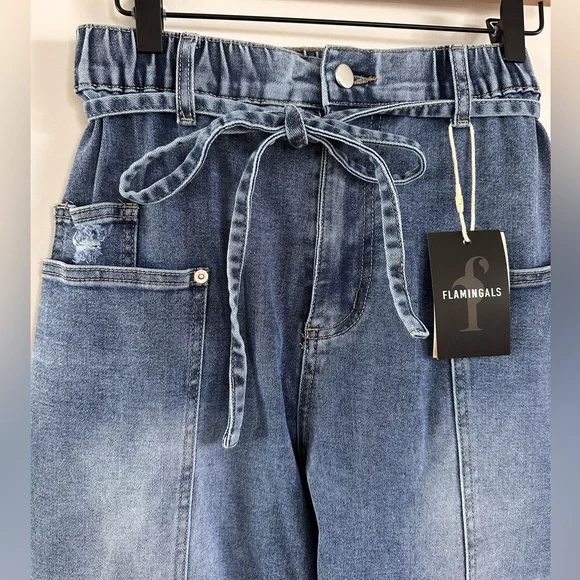 Denim Wide-Leg Jeans with Drawstring Waist - Picture 8 of 8